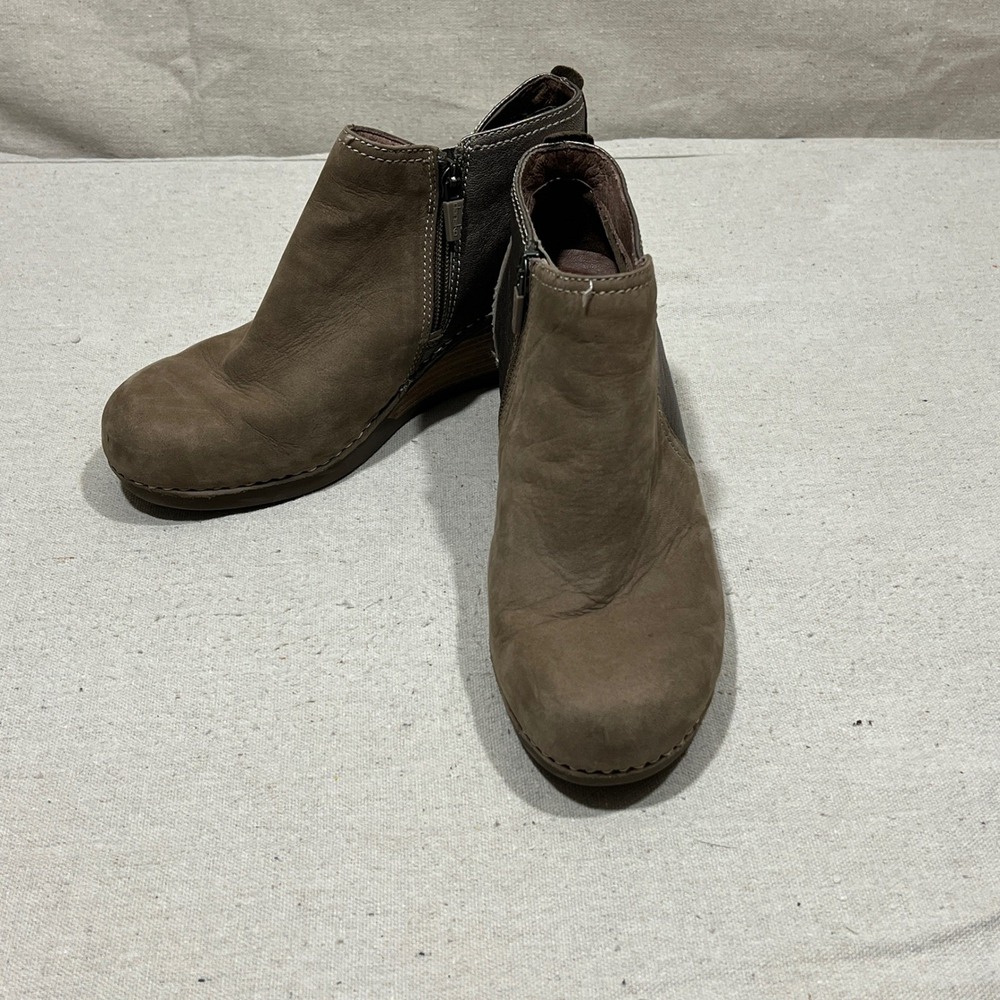 Dansko Susan Women's Brown Leather Wedge Ankle Boots Side Zip Size EU 37 USA 6.5 - Picture 1 of 9